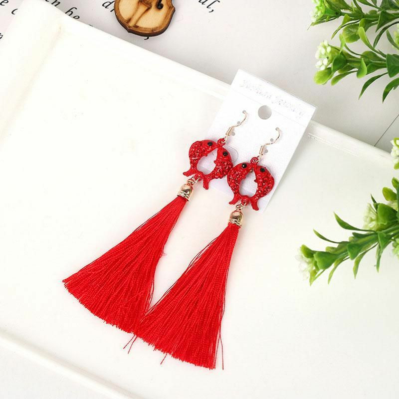 Tassel Earrings Červená ryba zvířecí 1 pár