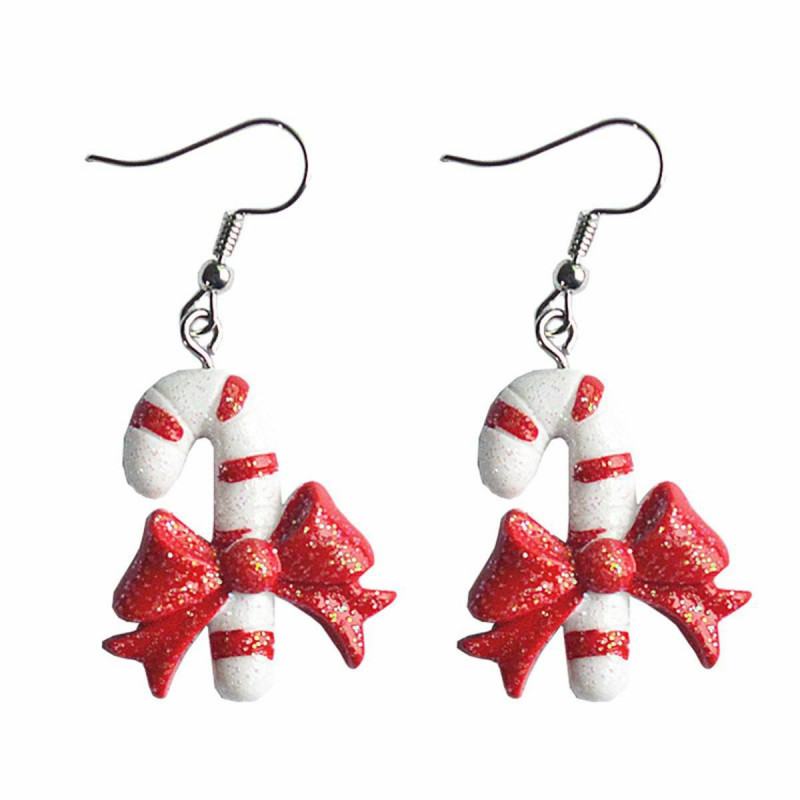 Dřevěné náušnice bílé a červené vánoční Candy Cane 5cm(2") dlouhé, 1 pár