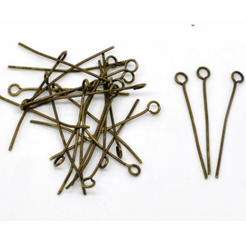 100pcs Antické bronzové oční hlavy Pins Pins pro závěsný náhrdelník šperky kovové nálezy Lead Free Metal 32mm x 0, 7mm