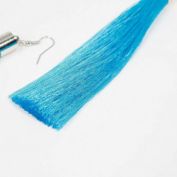 Polyesterové náušnice Tassel Silver Tone Blue 13.5cm(5 3/8"), Post/Wire Velikost: (21 měřítka), 1 pár