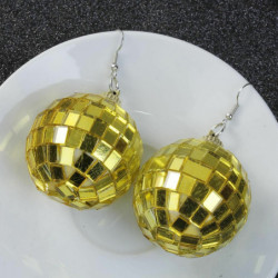 Akrylové náušnice Golden Ball Faceted Sequins 71mm(2 6/8") x 39mm(1 4/8"), Post / Wire Velikost: (21 měřítko), 1 pár