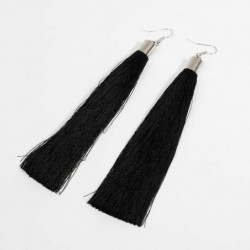 Polyesterové náušnice Tassel Silver Tone Black 13.5cm(5 3/8") dlouhé, Post/Wire Velikost: (21 měřítka), 1 pár