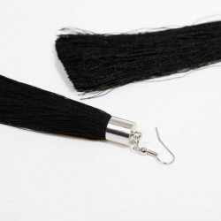 Polyesterové náušnice Tassel Silver Tone Black 13.5cm(5 3/8") dlouhé, Post/Wire Velikost: (21 měřítka), 1 pár