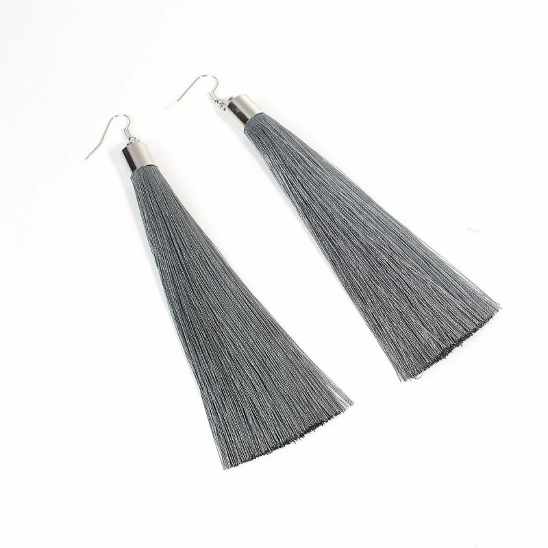 Polyesterové náušnice Tassel Silver Tone Gray 13.5cm(5 3/8"), Post/Wire Velikost: (21 měřítka), 1 pár