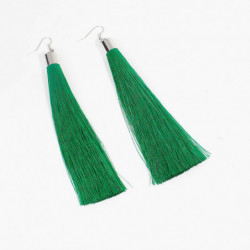 Polyesterové náušnice Tassel Silver Tone Green 13.5cm(5 3/8"), Post/Wire Velikost: (21 měřítka), 1 pár