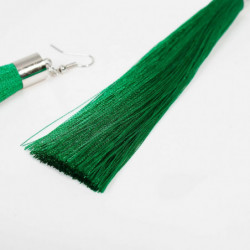 Polyesterové náušnice Tassel Silver Tone Green 13.5cm(5 3/8"), Post/Wire Velikost: (21 měřítka), 1 pár