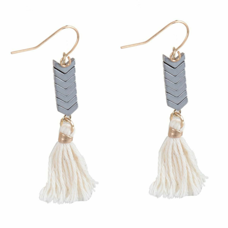 Náušnice Gold Plated Silver-Gray Tassel Arrowhead 58mm(2 2/8"), Post / Wire Velikost: (21 měřítko), 1 pár