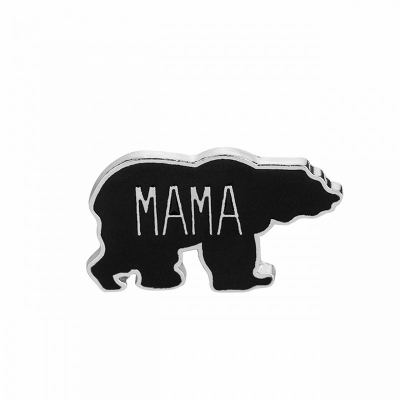 Den matek Pin Brože medvěd zvíře zpráva "Mama" černý smalt 2.9 cm x 1.8 cm 1 kus