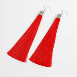 Polyesterové náušnice Silver Tone Red Tassel 13.5cm(5 3/8") dlouhé, Post / Wire Velikost: (21 měřítka), 1 pár