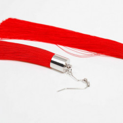 Polyesterové náušnice Silver Tone Red Tassel 13.5cm(5 3/8") dlouhé, Post / Wire Velikost: (21 měřítka), 1 pár