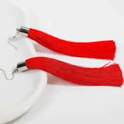 Polyesterové náušnice Silver Tone Red Tassel 13.5cm(5 3/8") dlouhé, Post / Wire Velikost: (21 měřítka), 1 pár