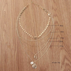 Boho Chic Bohemia náhrdelník pozlacené Shell Vícevrstvé flitry imitace Pearl 38cm (15") dlouho 1 kus