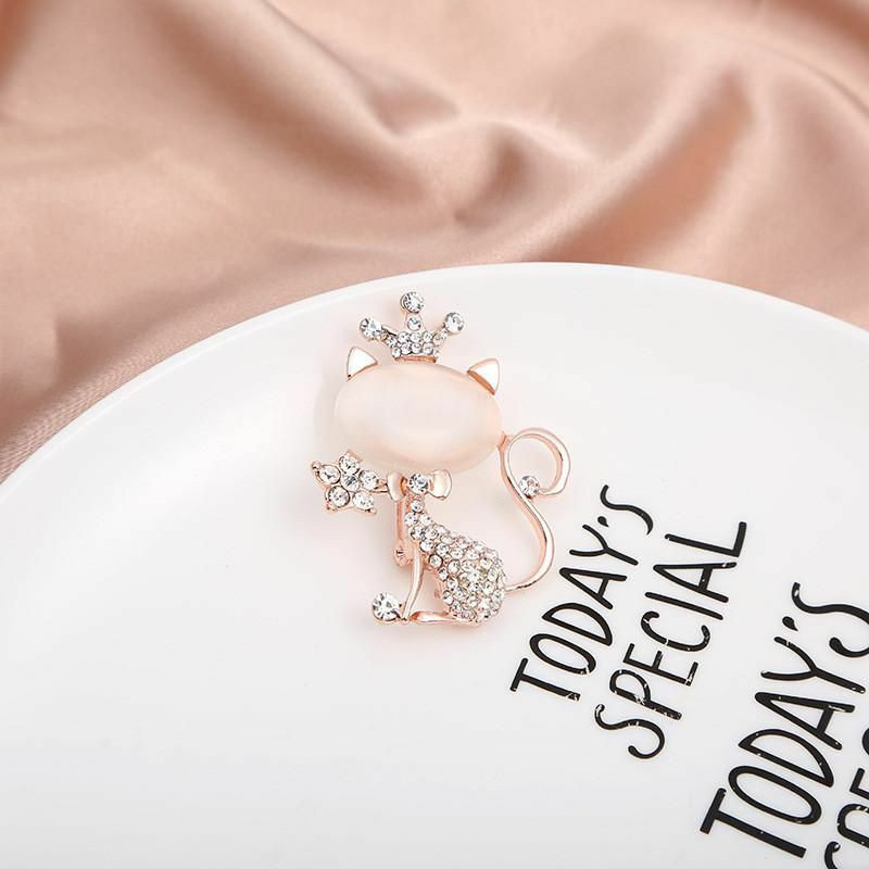 Pin Brože Kočka Zvíře Koruna Rose Gold Clear Drahokamu 1 Kus