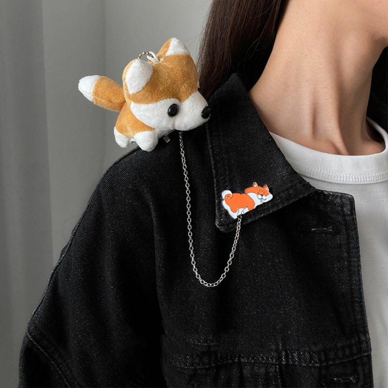 Plush Pin Brooches Dog Animal bílá a oranžová 35, 5 cm 1 kus