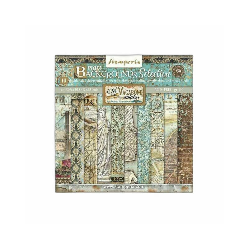 Stamperia Sada oboustranných papírů 30x30cm Sir Vagabond aviator Brooklyn New York (10ks), , papíry sady potiskem scrapbooking