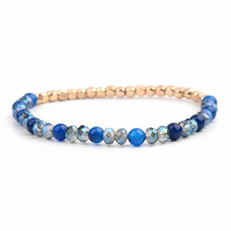 Skleněné a akrylové náramky Dainty Delicate Bracelets Beaded Bracelet Blue Elastic 18cm(7 1/8") dlouhé, 1 kus