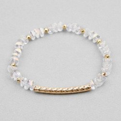 Měď a sklo Dainty náramky Delikátní náramky Beaded Bracelet Gold Plated White Faceted 18cm(7 1/8") dlouhý, 1 kus