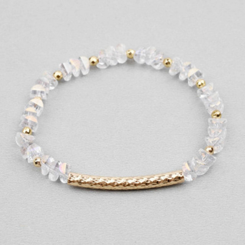 Měď a sklo Dainty náramky Delikátní náramky Beaded Bracelet Gold Plated White Faceted 18cm(7 1/8") dlouhý, 1 kus