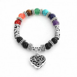 Stone Yoga Healing náramky Antique Silver Multicolor Heart Round 17cm (6 6/8") long 1 Piece