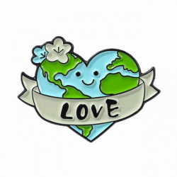 Zinková slitina na bázi ochrany životního prostředí Pin Brooches Planet Earth Heart Message " LOVE " Blue & Green Enamel 28mm x