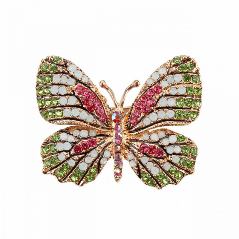 Hmyz Pin Brooches Butterfly Zvířecí zlato Ploché Multicolor Rhinestone 45mm x 37mm 1 kus UP059599