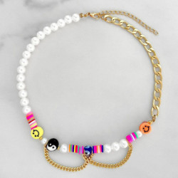 Akrylový Boho Chic Bohemia korálkový náhrdelník Multicolor Smile Imitation Pearl 46cm (18 1/8") dlouhý, 1 kus