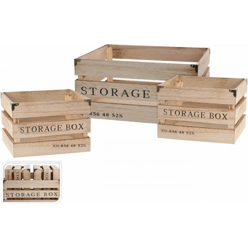 Dřevěná bedýnka STORAGE BOX sada 3 ks