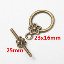 10 ks Antické Bronzové Toggle Klávesové Květiny Kovové nálezy Toggle Antické Bronzové 23mm x 16mm 25mm