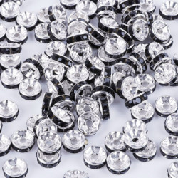 20ks Stříbrné Plátěné Spacer Bead Rondelle Plátěné S Černým Rhinestone kovovými nálezy Rondelle Beads Nerezová ocel 6mm x 2mm