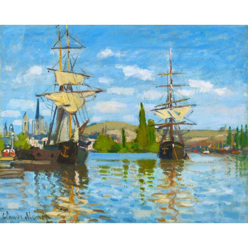 Vyšívání křížkové sada - Monet - Lodě plující po Seině v Rouenu 32 x 40 cm cs-fa10113