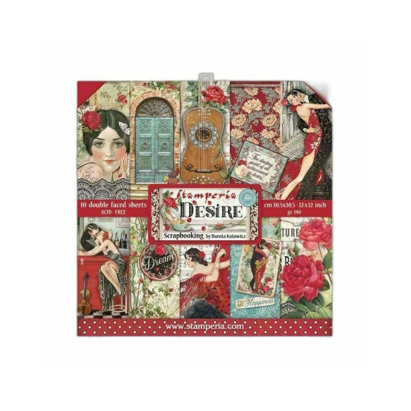 Stamperia Sada oboustranných papírů 30x30cm Desire (10ks), , papíry sady potiskem scrapbooking