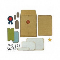 Sizzix Vintage obálka a kartičky - vyřezávací kovové šablony Thinlits (45ks), , dekorace big shot embosování, papír scrapbooking