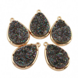 1 ks Iris Aurora Borealis Gold Teardrop Drop Druzy Ice Quartz Agátový přírodní klenutý kamenný ohniskový závěs Bail Bohemian