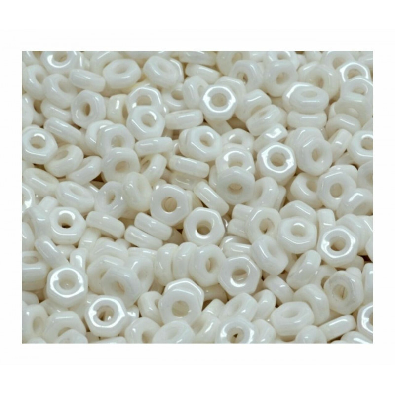 100 ks Opaque bílé malé ploché Hex Nut Spacer Beads české skleněné Beads 2mm x 5mm