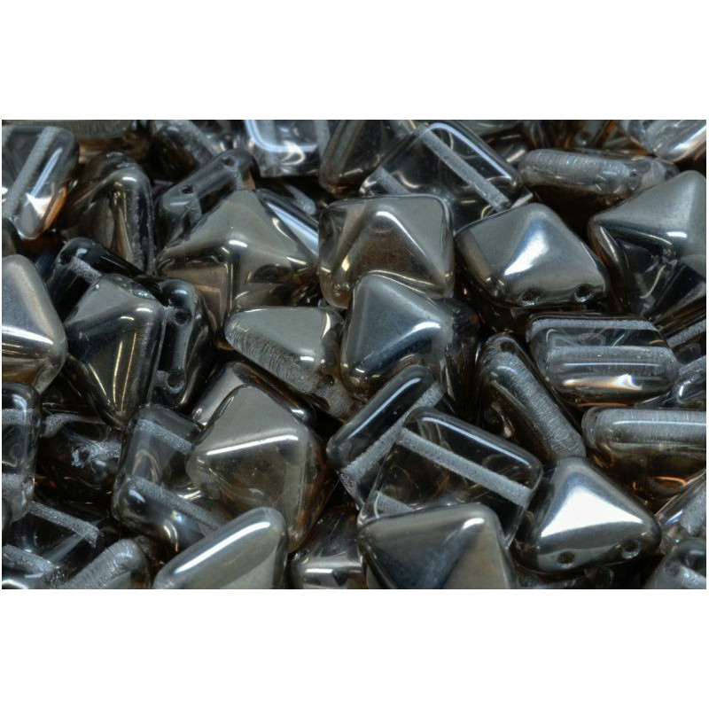 8 ks Crystal Clear Metal Dark Silver Chrome Half Pyramid české skleněné vločky 12mm