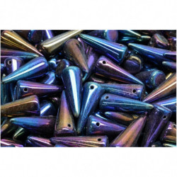 14 ks Metallic Blue Purple Rainbow Iris Spike české skleněné lístky 7mm x 17mm