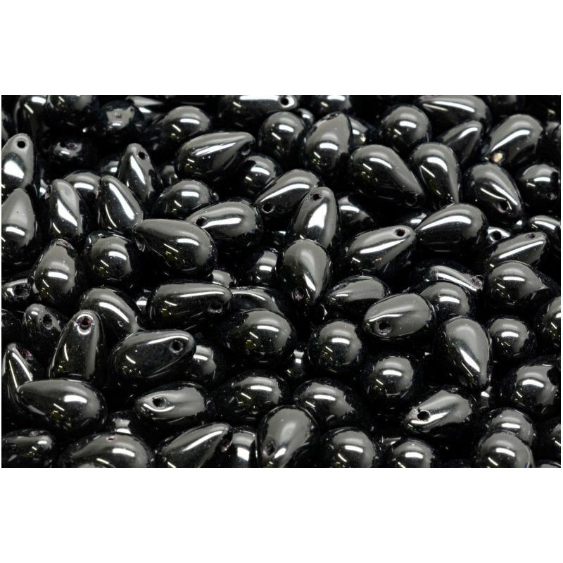 20 ks Opaque Jet Black Teardrop české skleněné vločky 6mm x 9mm