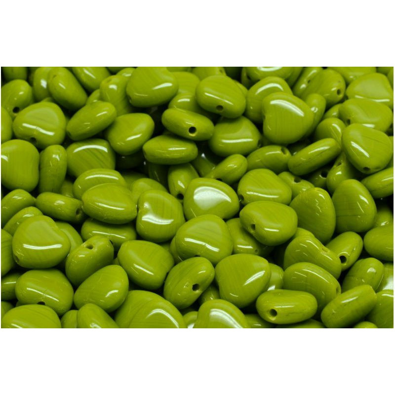 20 ks Opaque Olivine Olive Green Heart Beads české skleněné perly 8mm