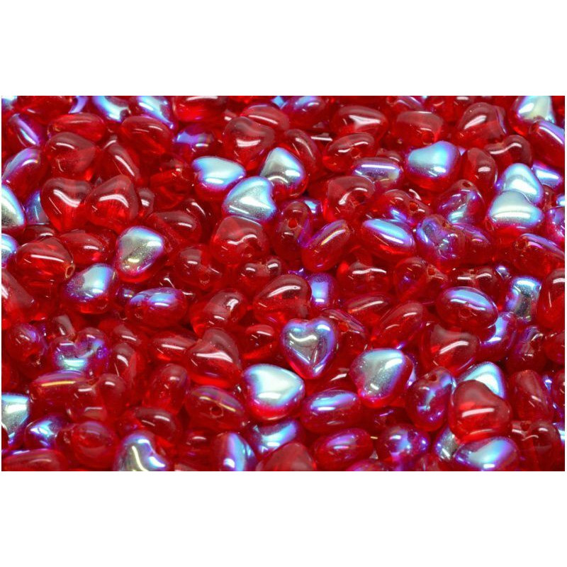 40ks Crystal Ruby Red jasné Ab půl srdce korálky české skleněné korálky 6mm