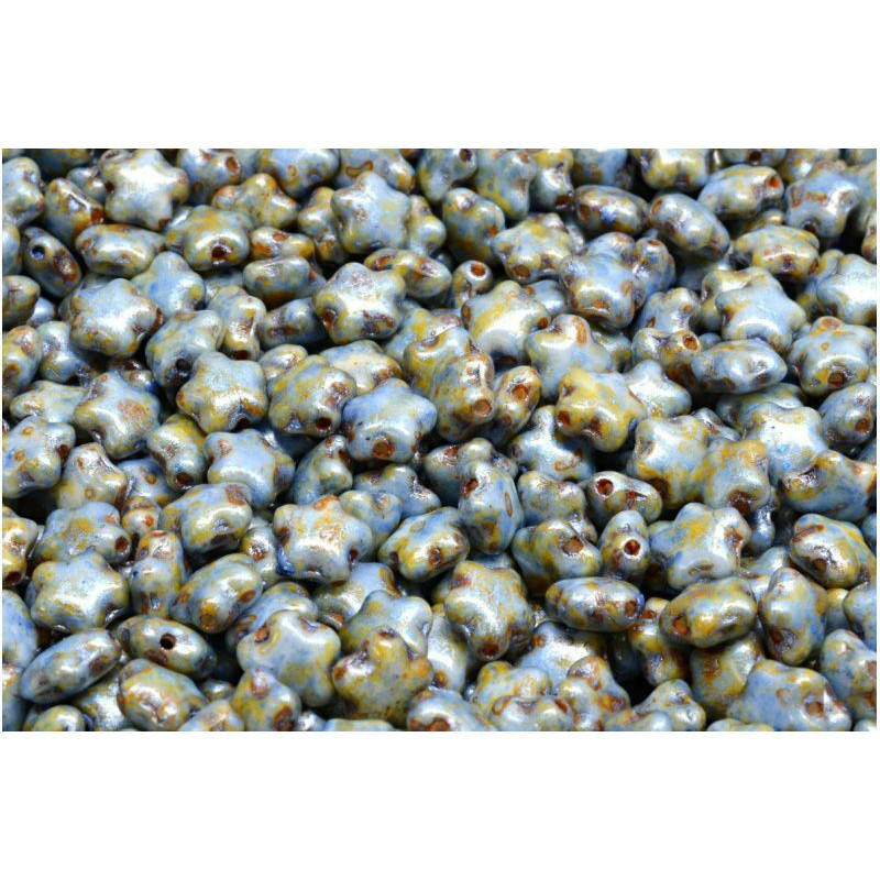 60 ks Opal Modrá hnědá Patina Star Beads české skleněné Beads 6mm