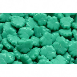 12 ks Opaque Turquoise zelené listy české skleněné vločky 13mm x 11mm