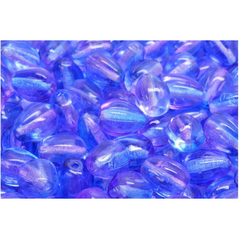 10ks Crystal Alaska Blue Purple Teardrop ovocné korálky české skleněné korálky 11mm x 9mm