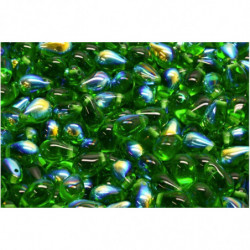 20 ks Crystal Light Chrysolite Green Clear Teardrop české skleněné vločky 6mm x 9mm