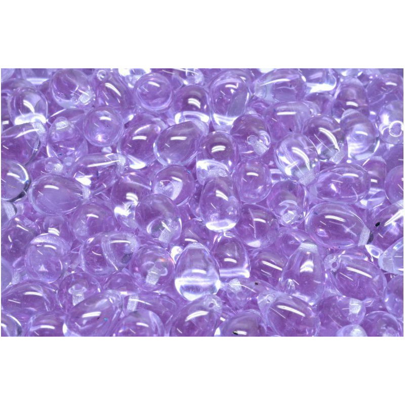 20 ks Crystal Light Amethyst Purple Clear Teardrop české skleněné vločky 6mm x 9mm