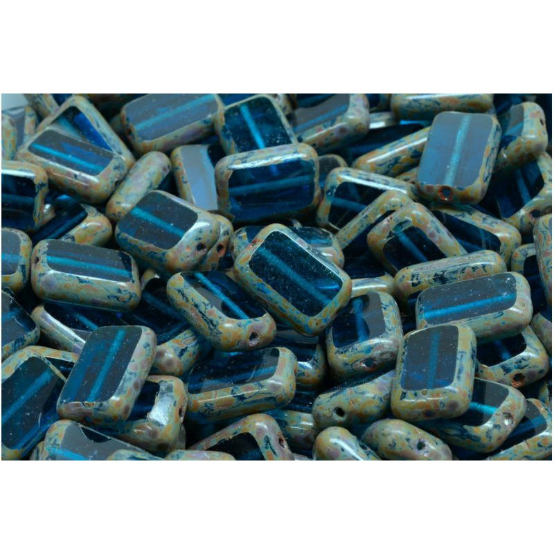 8ks Crystal Aqua Blue Picasso obdélník české skleněné korálky 12mm x 8mm