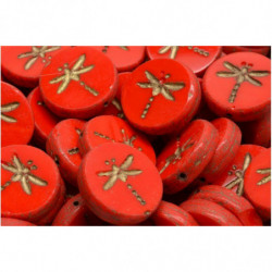 4 ks Opaque Coraline Coral Red Matte Gold Patina Wash Coin české skleněné vločky 17mm