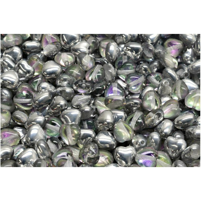 40ks Crystal Metallic Silver Purple Vitrail světlo půl srdce korálky české skleněné korálky 6mm