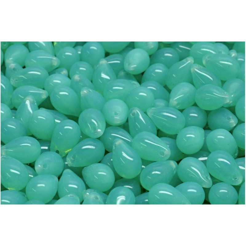 20 ks Opal Aquamarine Green Turquoise Teardrop české skleněné plechovky 6mm x 9mm