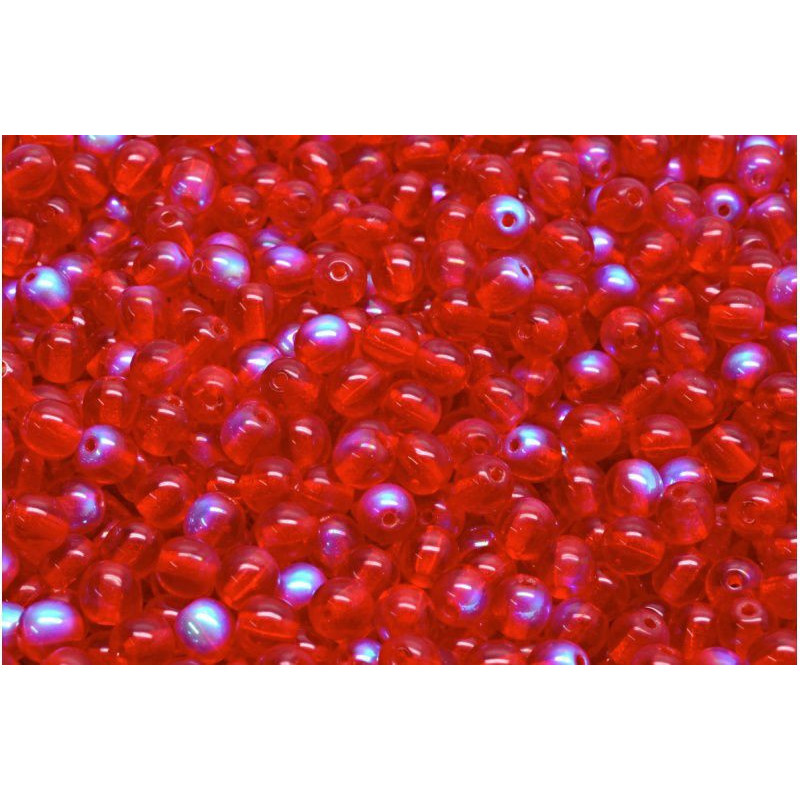 100ks Crystal Ruby Red Clear Ab půlkulaté české skleněné korálky 4mm