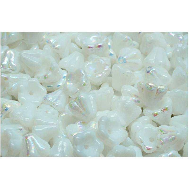 20 ks Opaque White AB Half Flower Beads Česká skleněná plechovka 6mm x 8mm